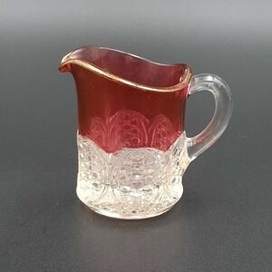 Antique Souvenir Ruby‎ Red & Clear Glass Pitcher EAPG